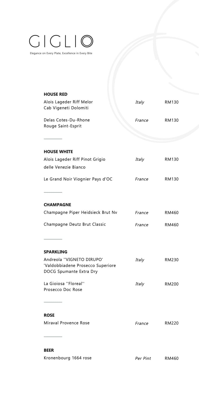 Wine List Page 1