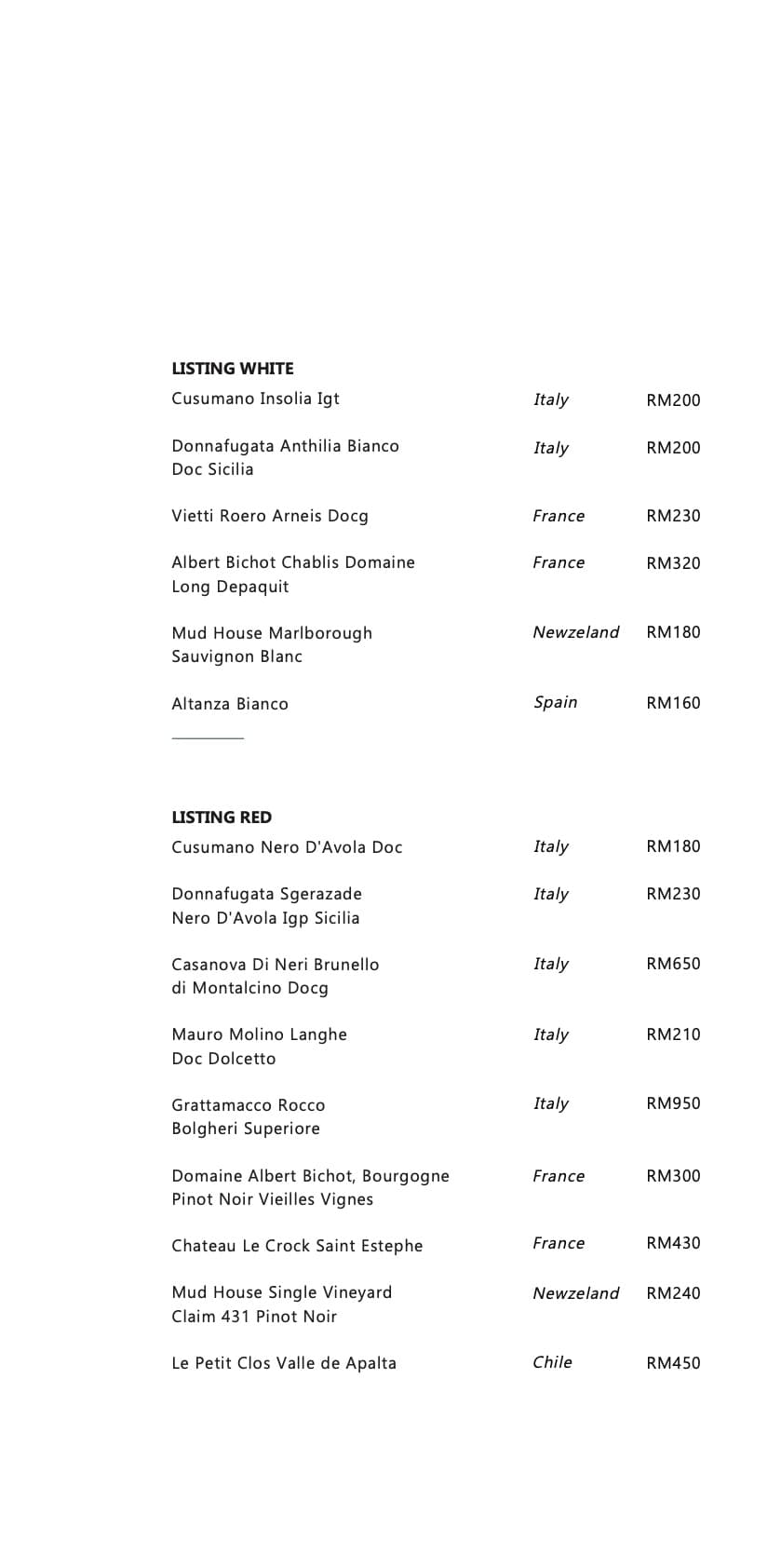 Wine List Page 2